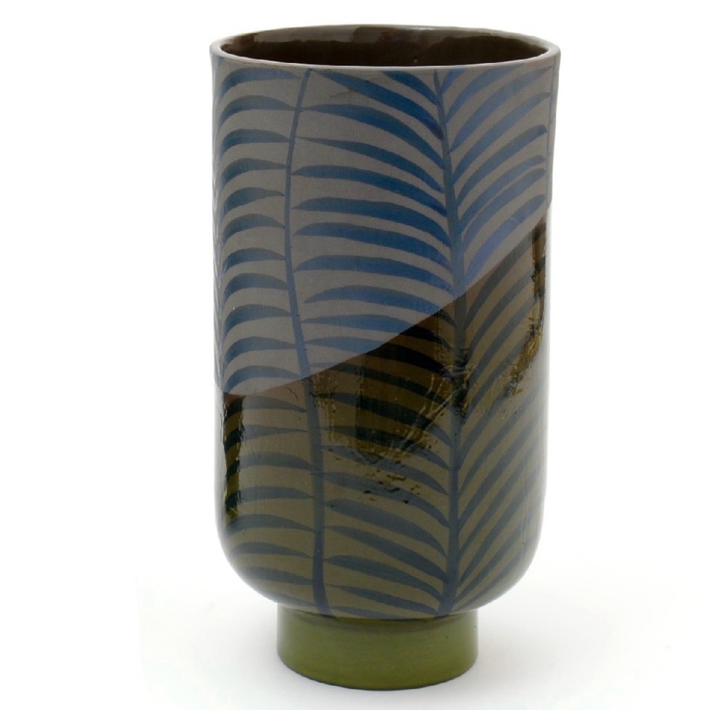 West Elm Green Carla Peters Modern Fern Leaf Glazed Vase NWT